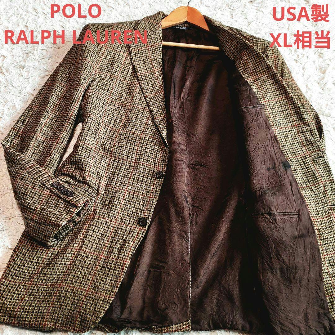 専用【USA製】ポロラルフローレン テーラードジャケット ウール チェック XL レディース] ラルフローレン ビッグサイズ チェック ウール テーラード